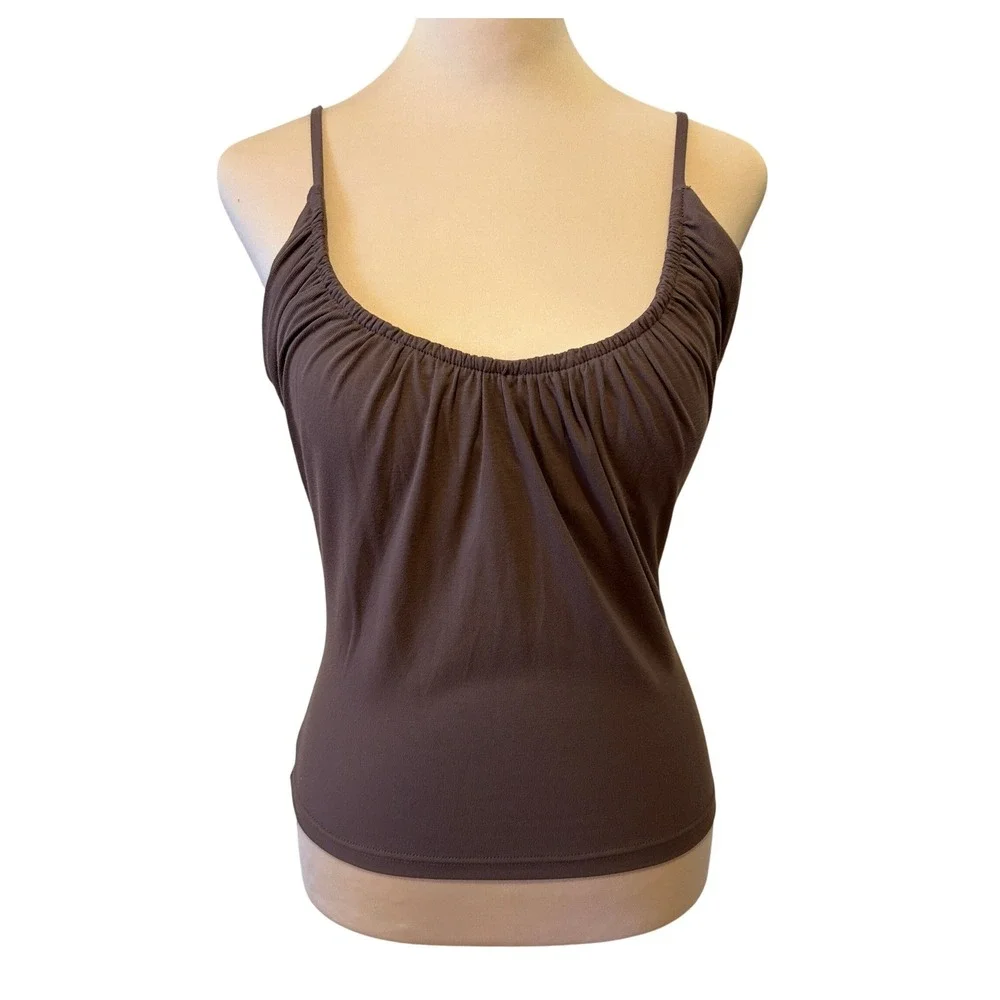 OGL Camisole Brami Tank Top Size S Brown Gathered Built-in Bra w/ Removable Pads